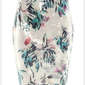 H&M sequined tropical floral mini skirt in pencil style
